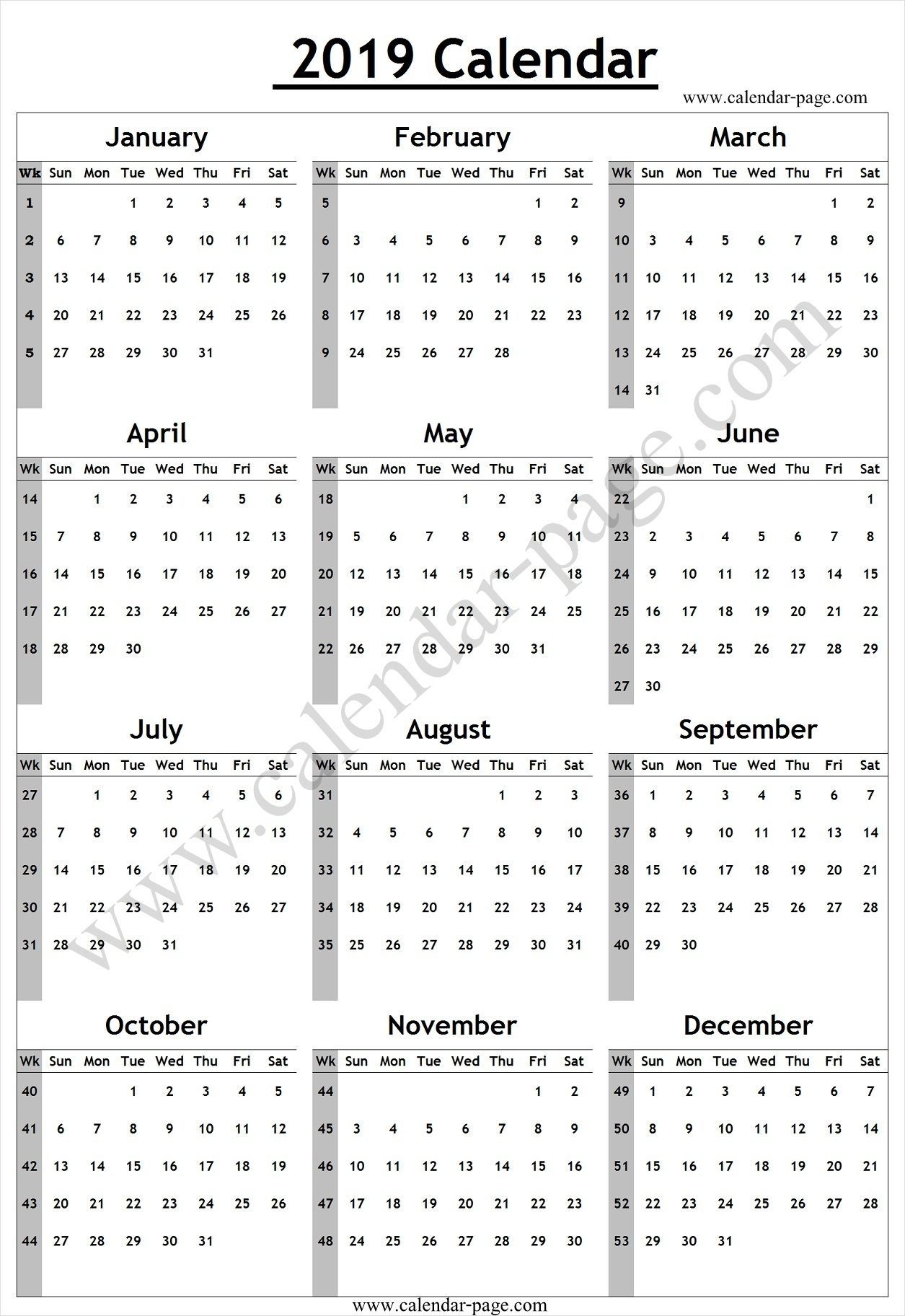 Calendar Yearly With Week Numbers