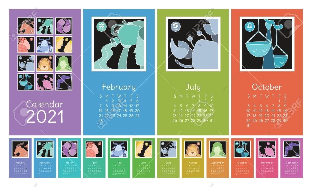 calender 2021 with the zodiac signs on it | month calendar