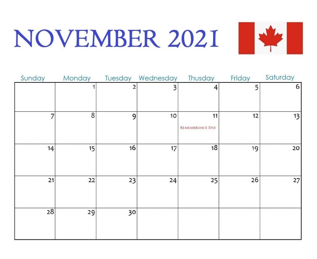 Canada Holidays 2021 Calendar