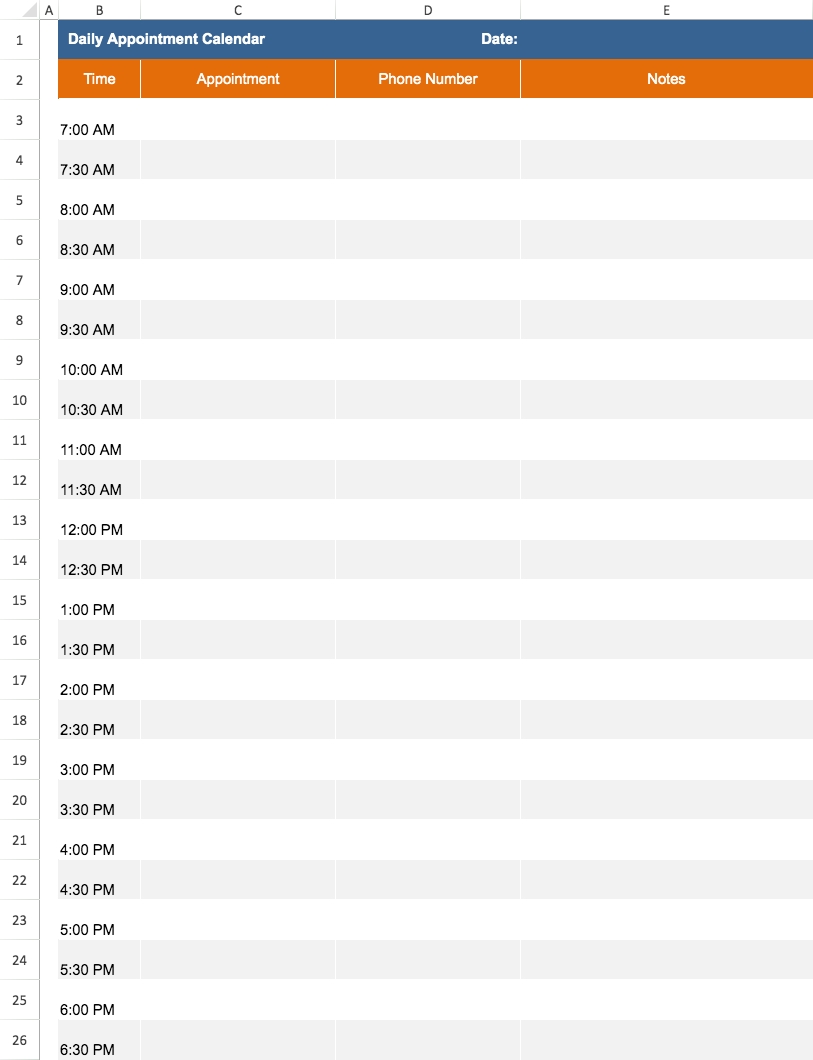 daily appointment calendar template | visual paradigm tabular