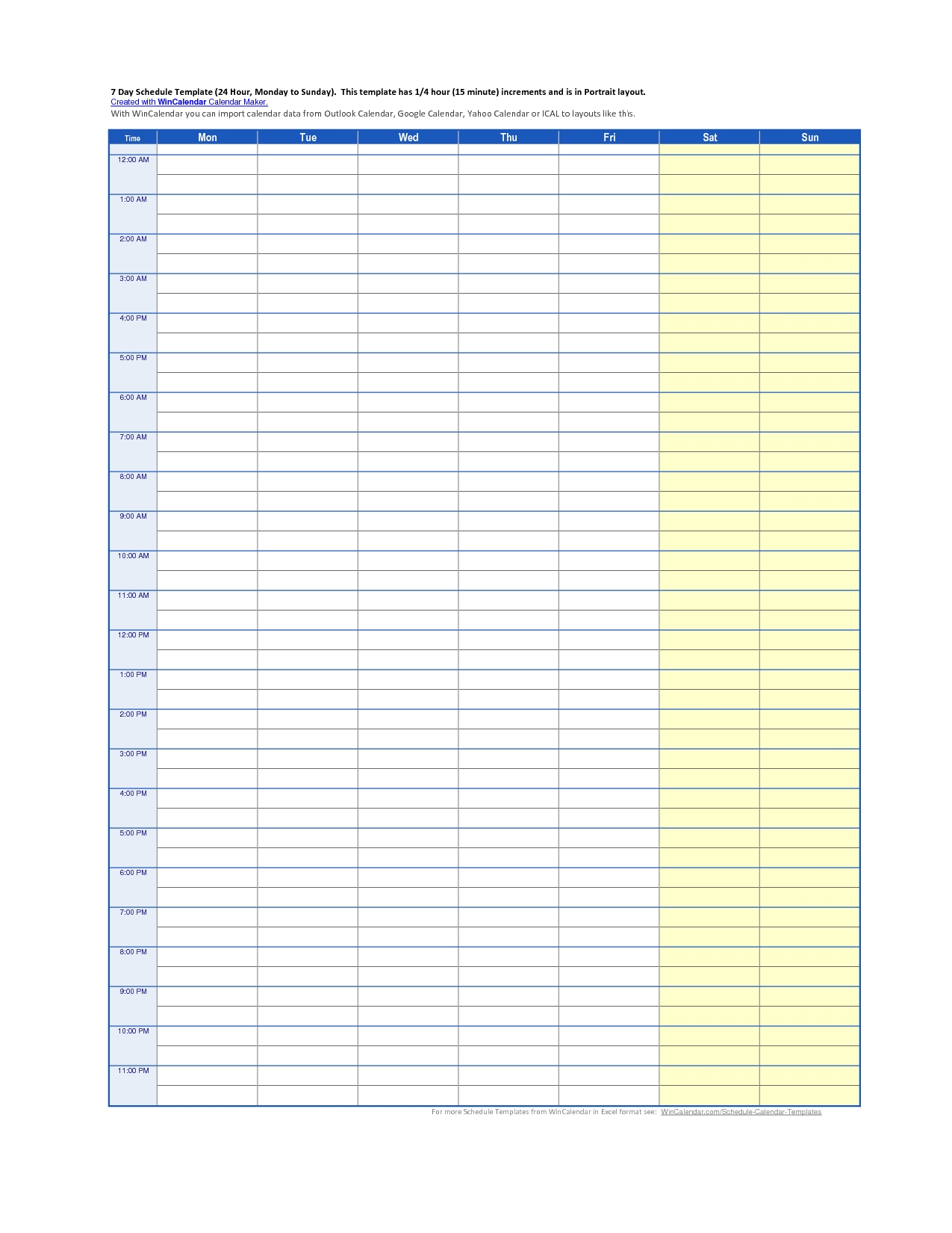 daily calendar template 30 minute increments | calendar