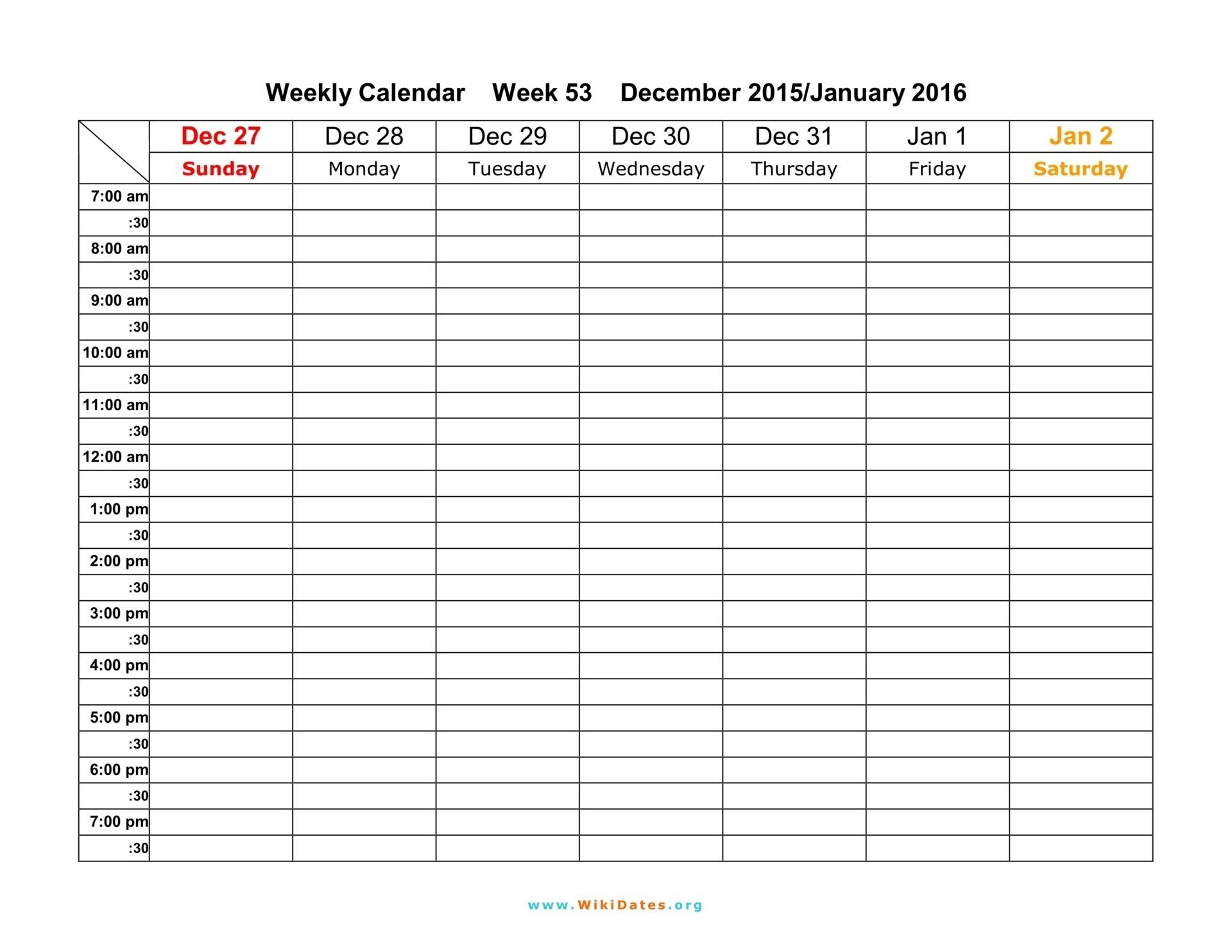 Daily Calendar Template 30 Minute Increments | Calendar