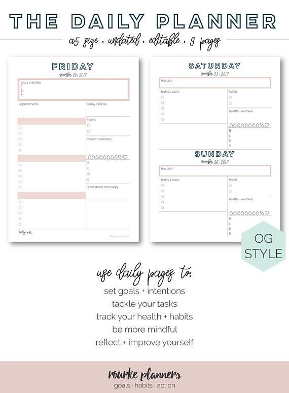 daily planner | undated editable | a5 size | day planner