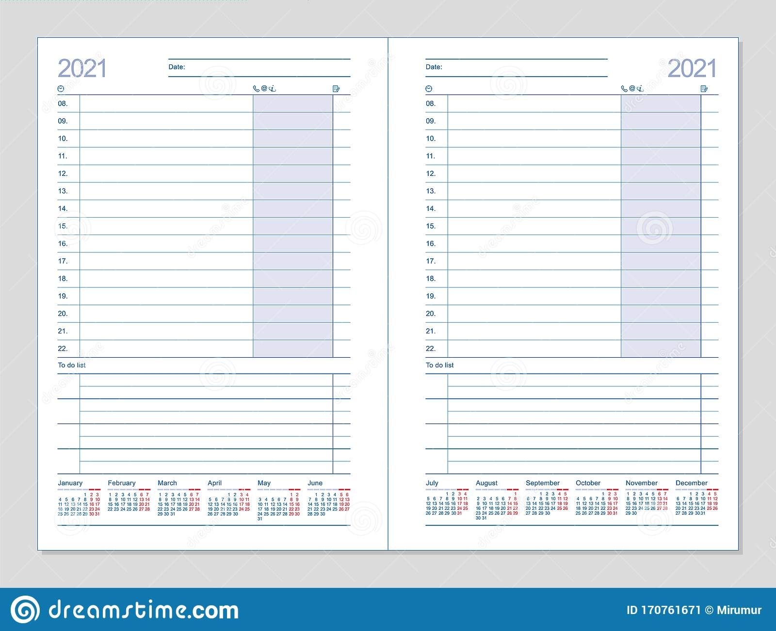 Datebook 2021 Diary 2021 Daily Planner 2021 Stock Vector