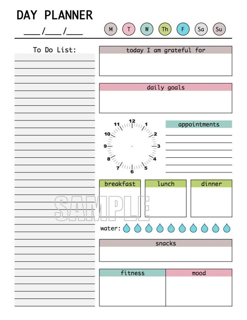 day planner printable fillable pdf daily planner weekly | etsy