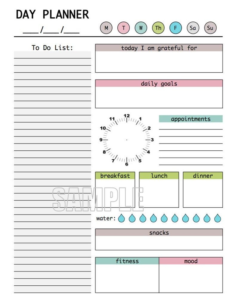 Day Planner Printable Fillable Pdf Daily Planner Weekly | Etsy