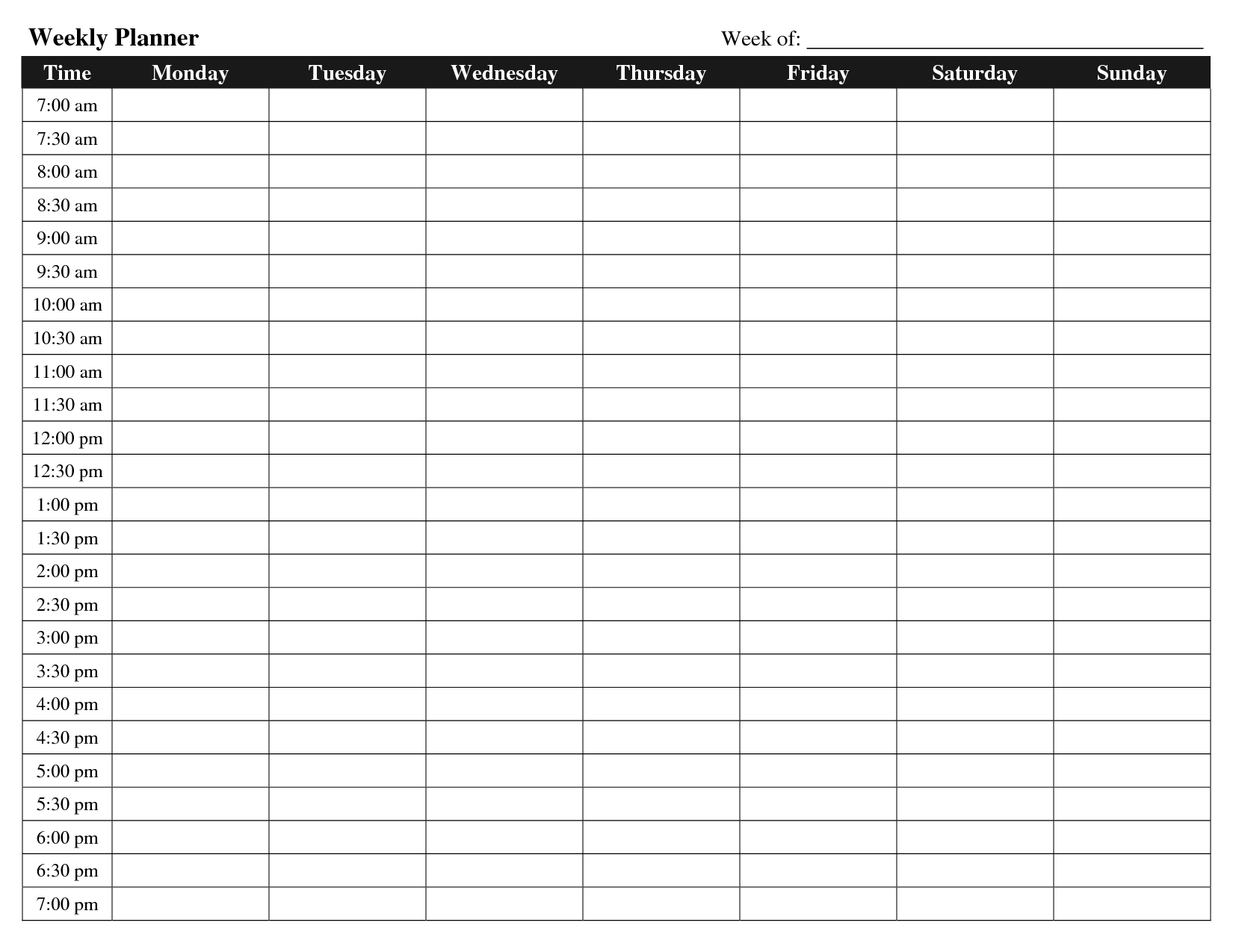 Day Planner Printable | Weekly Planner Time Am Am Am Am Am