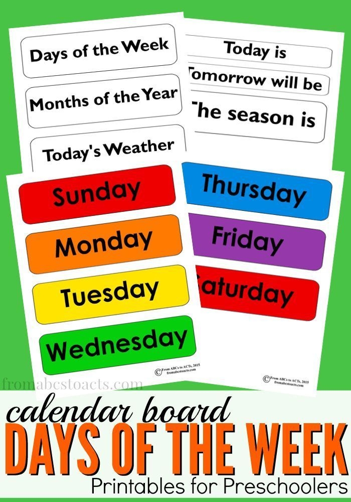 days of the week calendar board printable | from abcs to
