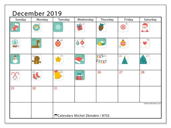 December 2019 Calendar (87ss) Michel Zbinden En