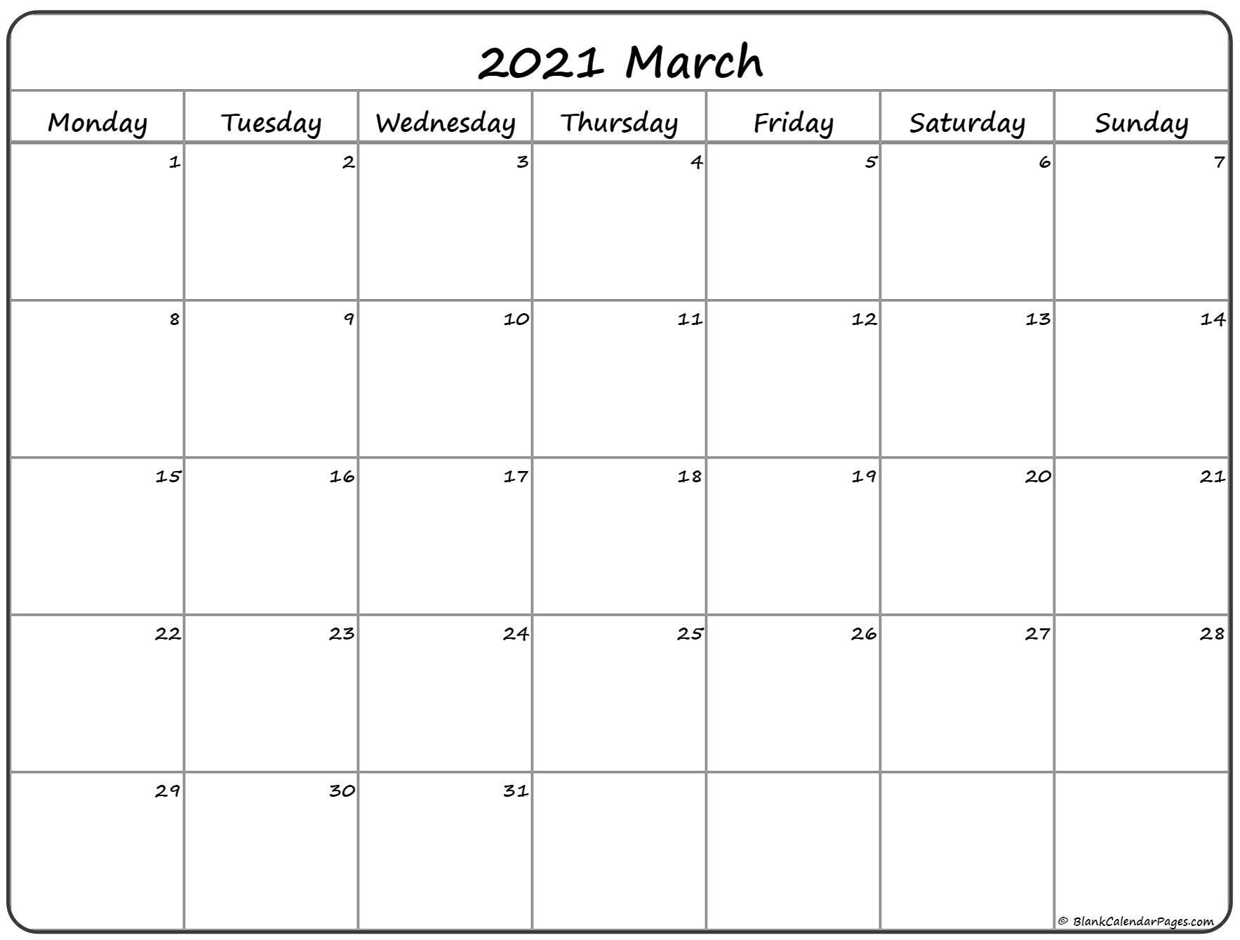 December 2020 To March 2021 Calendar Monday To Friday