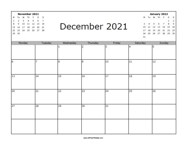 December 2021 Calendar | Allfreeprintable