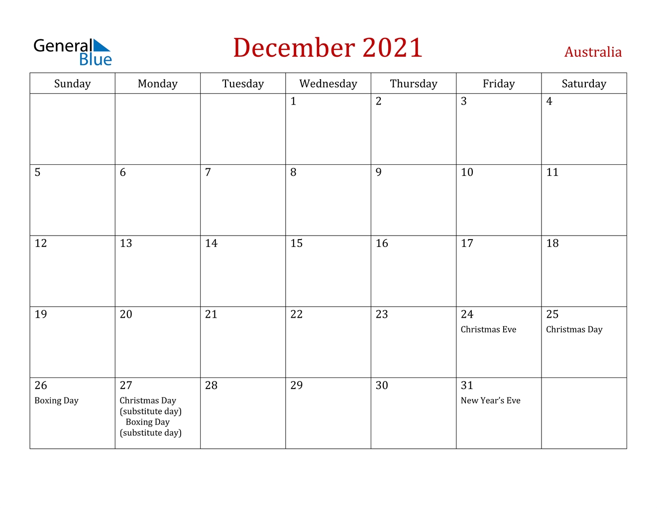 december 2021 calendar australia