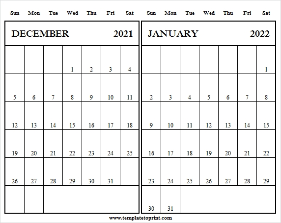 December 2021 January 2022 Calendar Template 2021