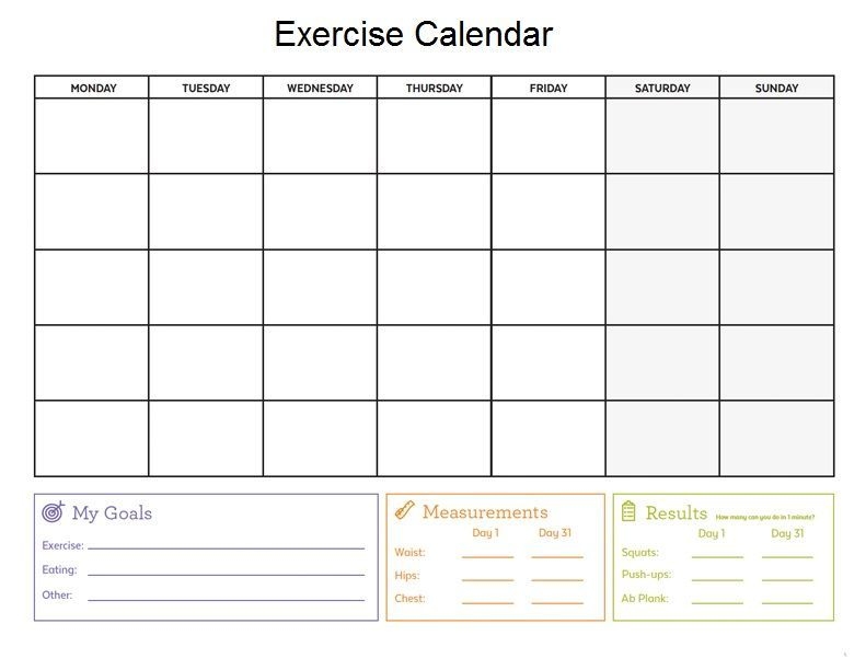 diet and exercise calendar template (with images