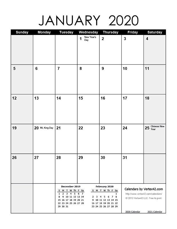 Download A Free Printable Monthly 2020 Calendar From