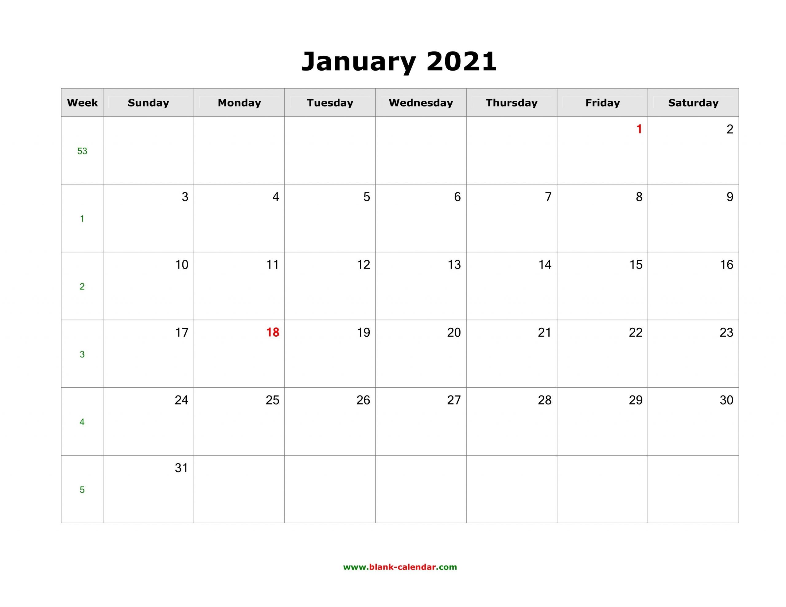 Download Blank Calendar 2021 (12 Pages, One Month Per Page