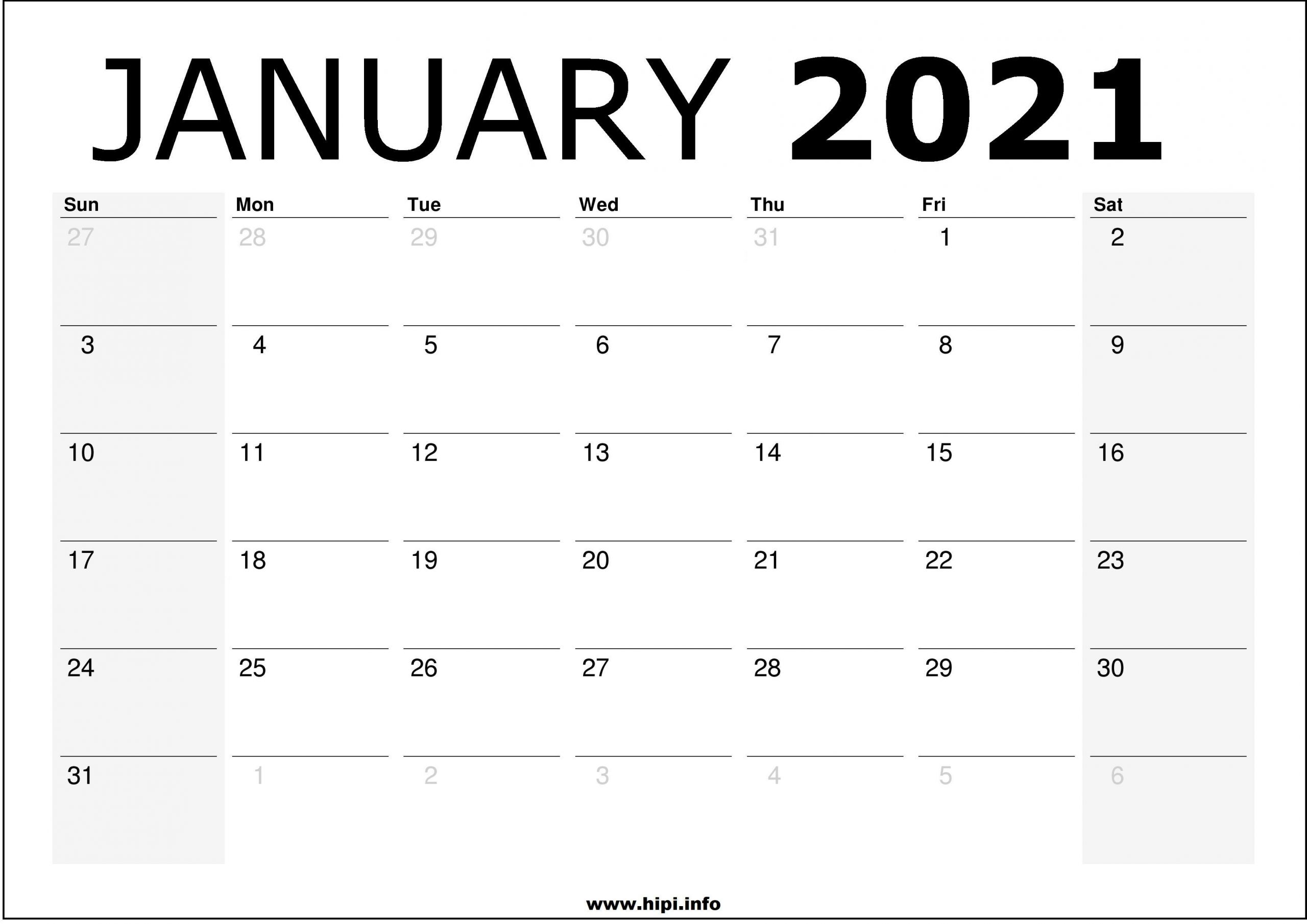 download calendar january 2021 / list of free printable