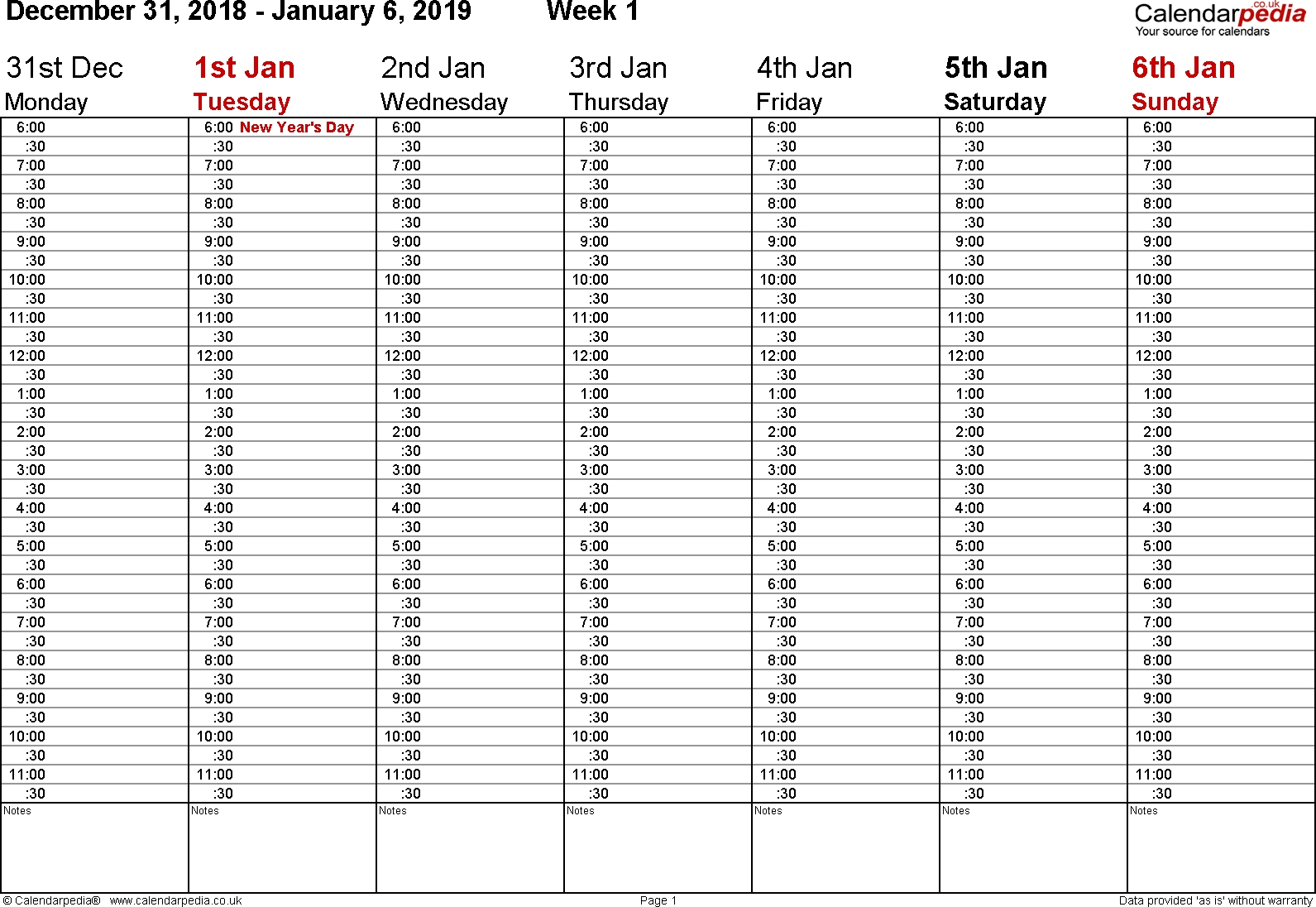 Download Free Printable Weekly Calendar 2020 Pdf