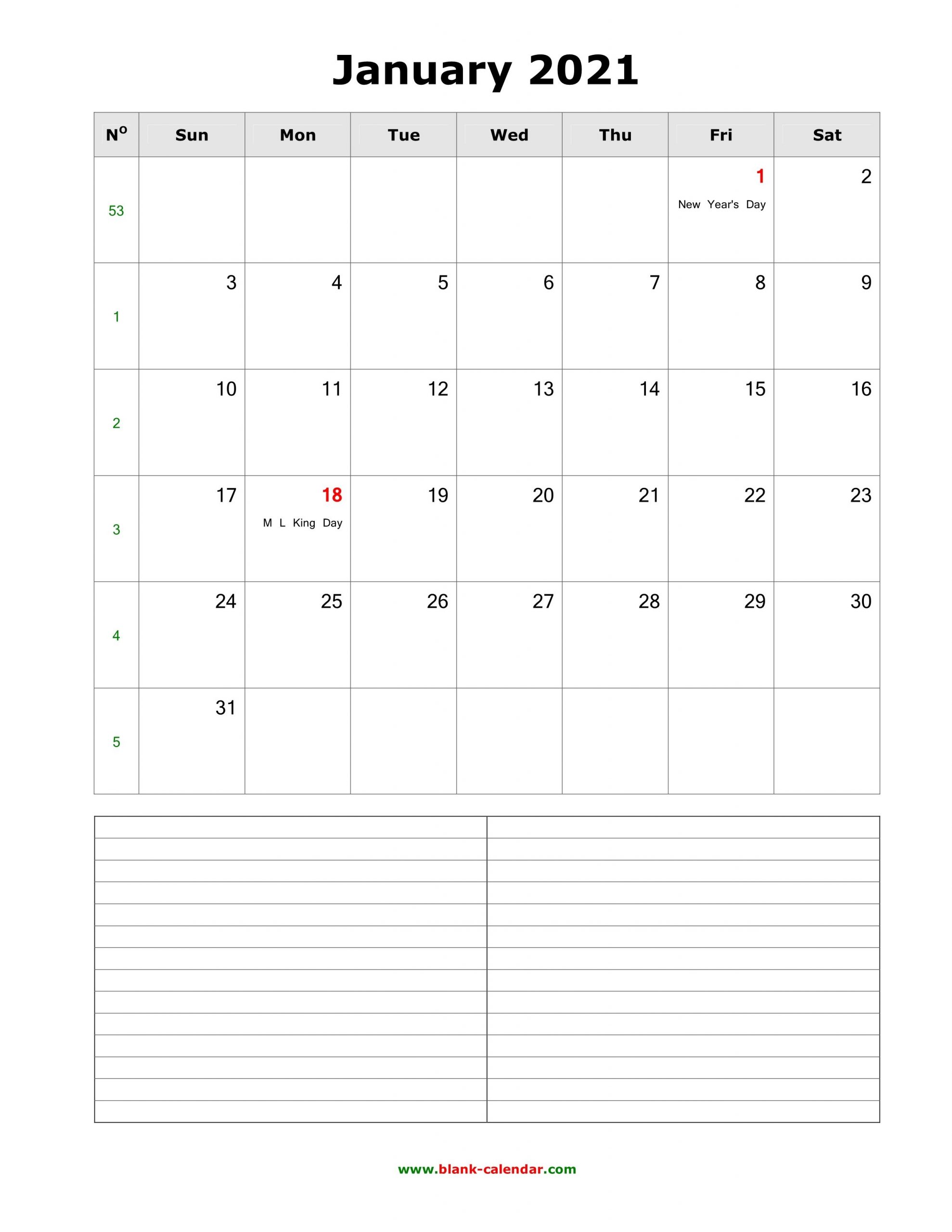 download january 2021 blank calendar with space for notes