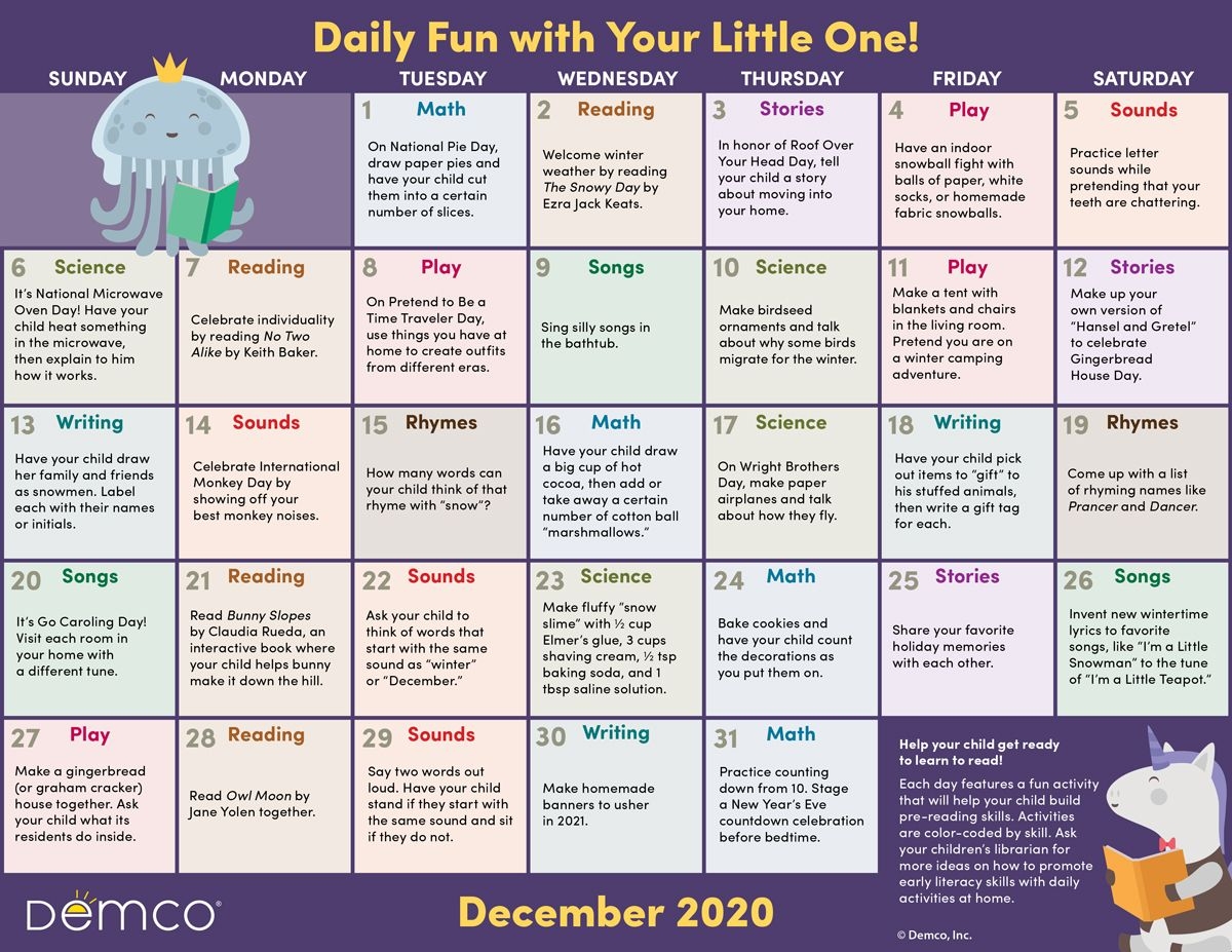 early literacy activities — december 2020: activities