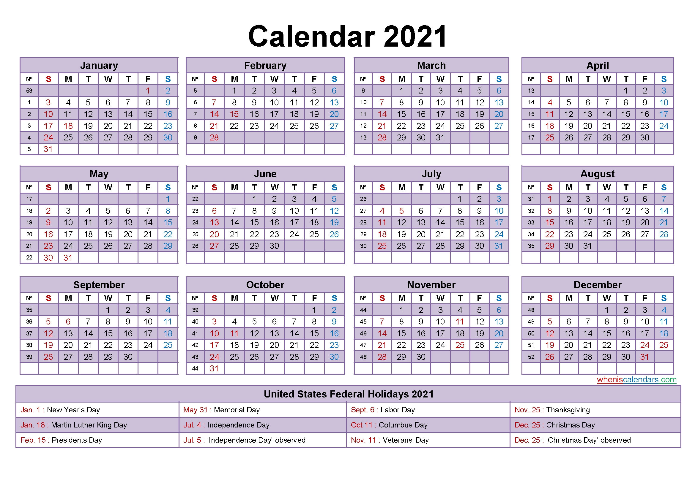 Editable Printable Calendar 2021 Word Template No Ep21y17
