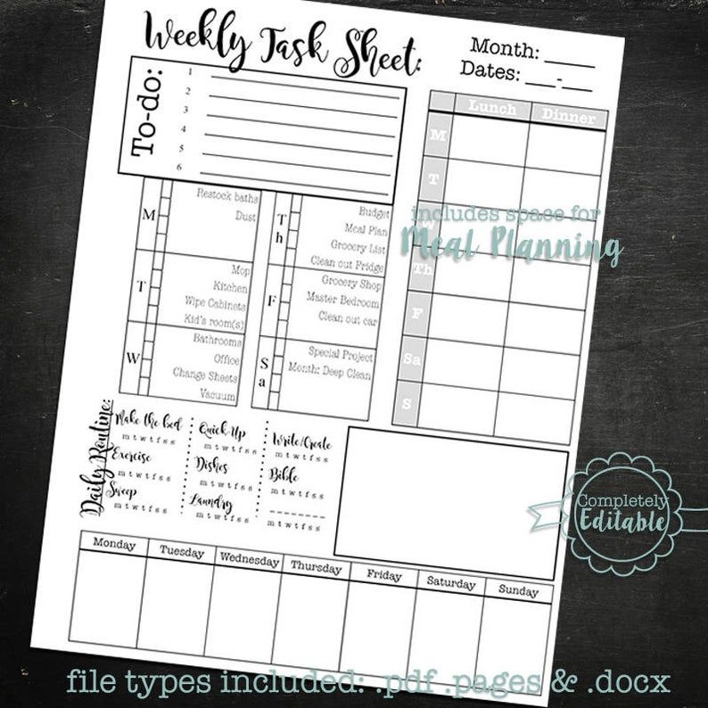 Editable Week At A Glance Printable Planner And Monthly | Etsy