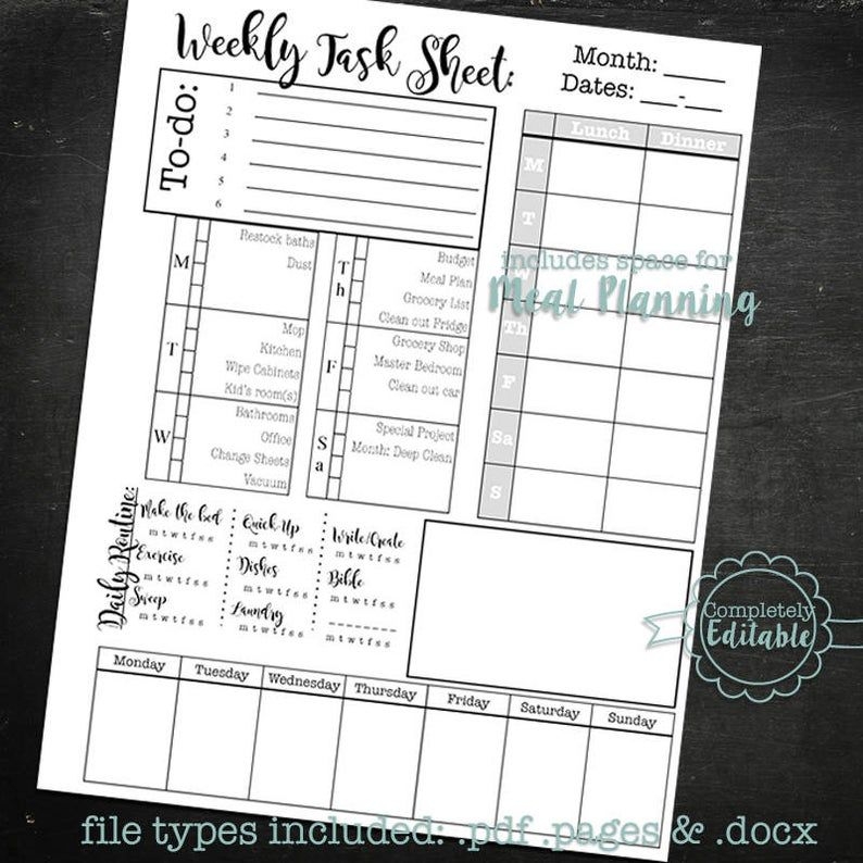 editable week at a glance printable planner and monthly | etsy