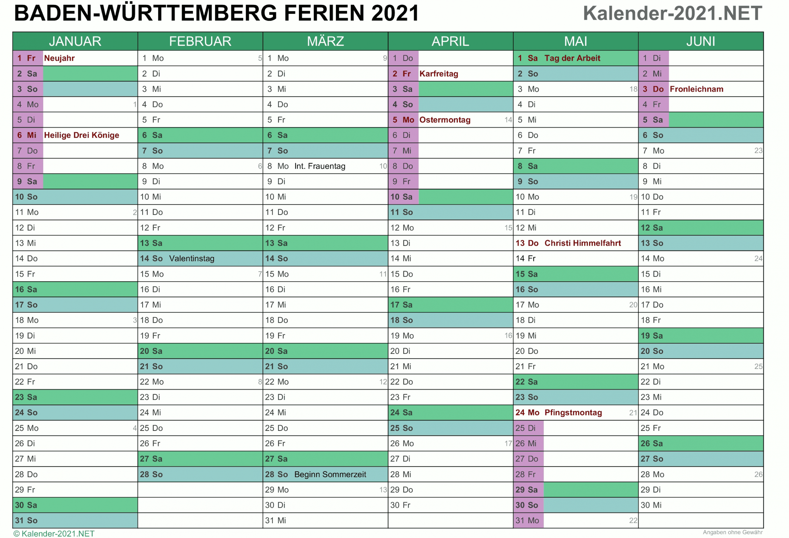 excel kalender 2021 kostenlos!