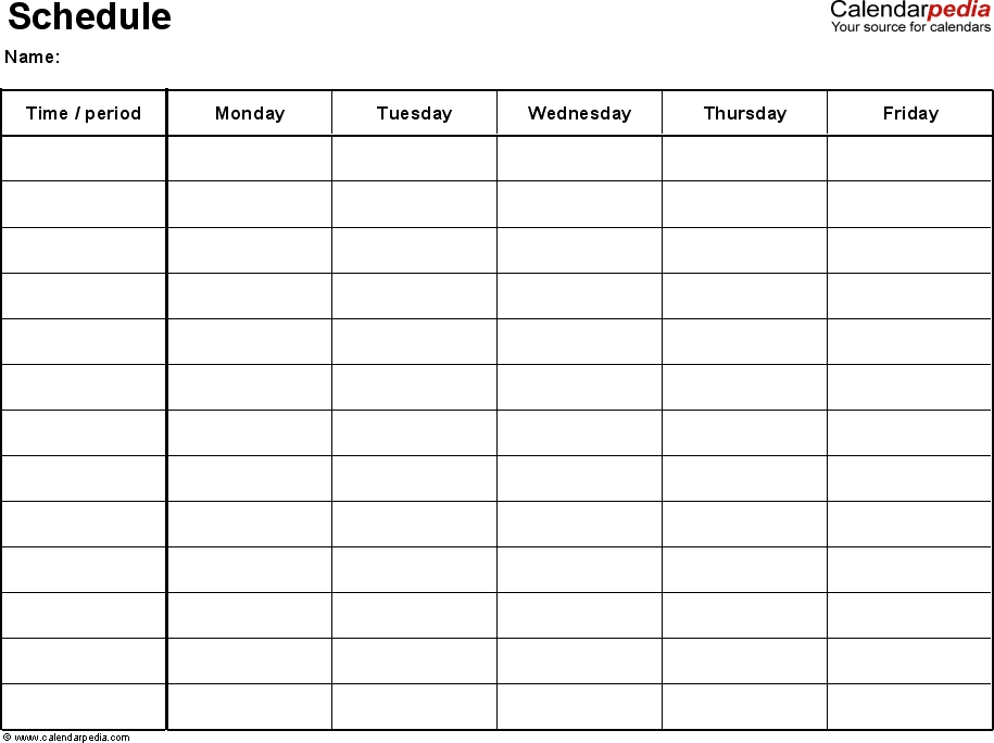 Excel Schedule Template 1: Landscape Format, 1 Page