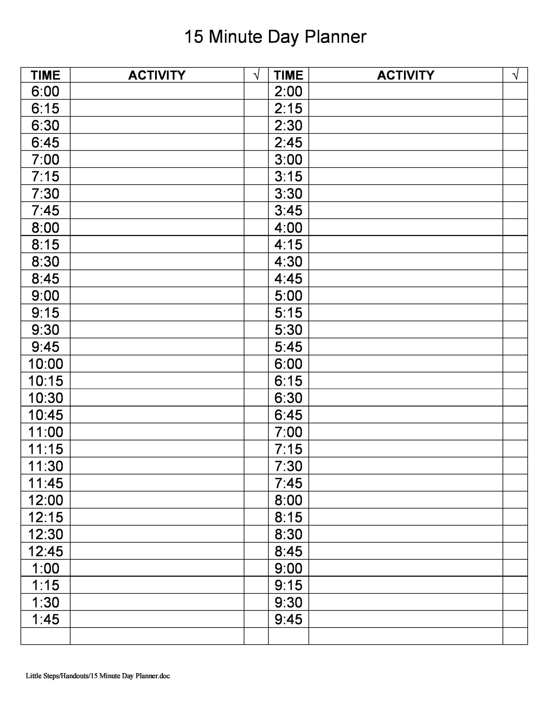 excell weekly calender with 30 minute intervals example