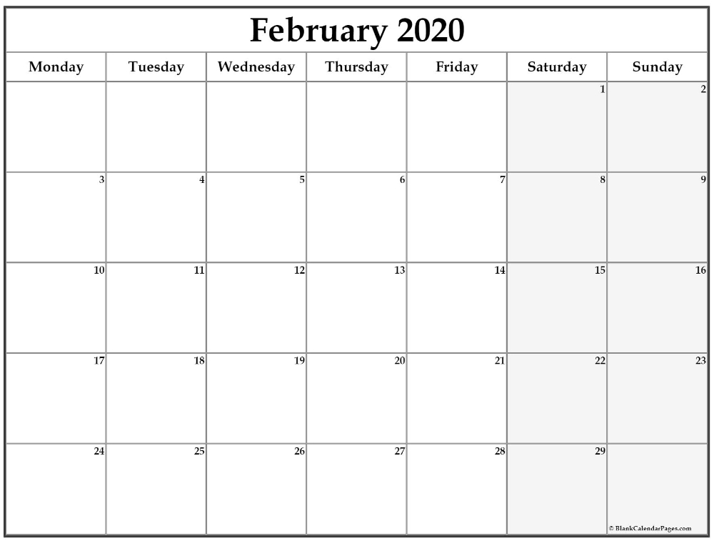 february 2020 monday calendar | monday to sunday in 2020