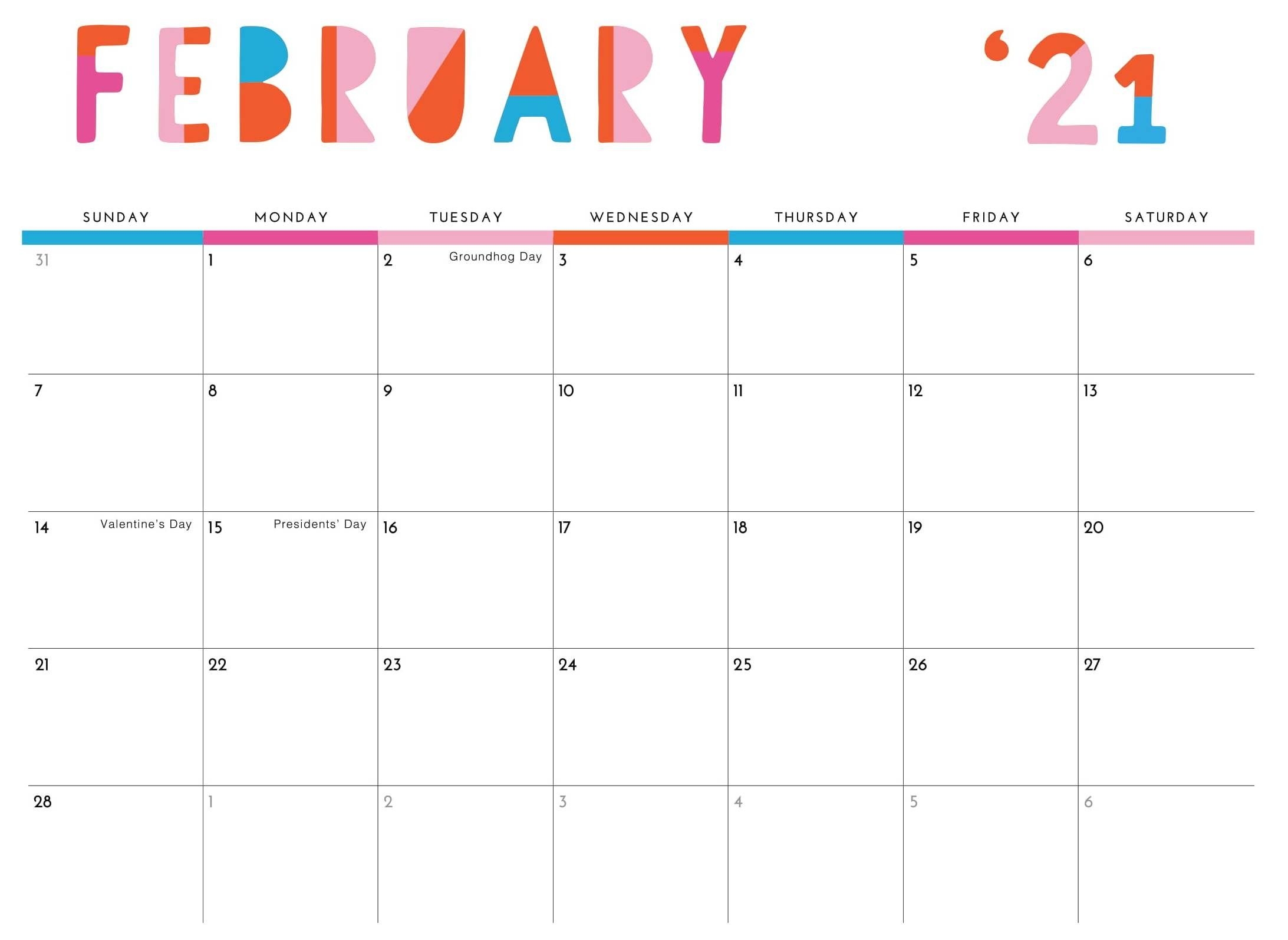 february 2021 printable calendar pdf monthly worksheets