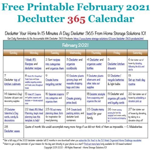 february declutter calendar: 15 minute daily missions for