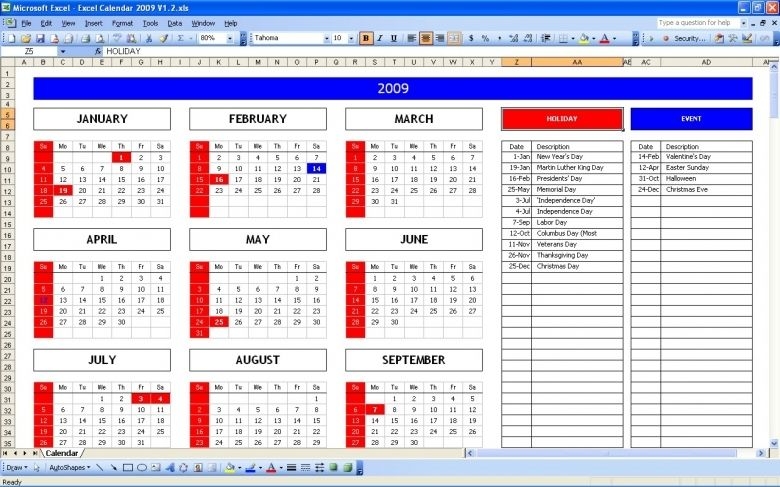 five year calendar excel : free calendar template