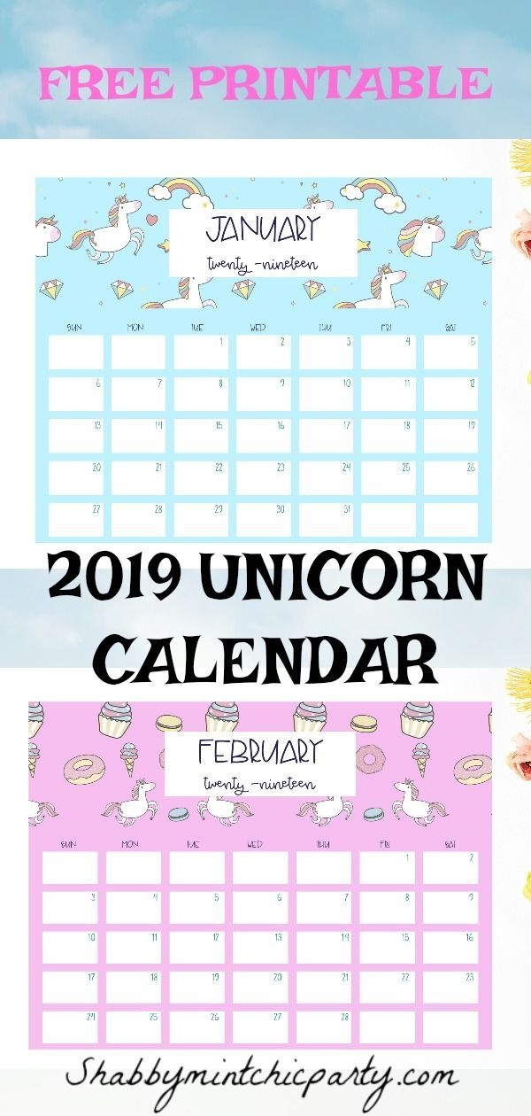 Free 2019 Unicorn Calendar | Calendar Printables, Calendar