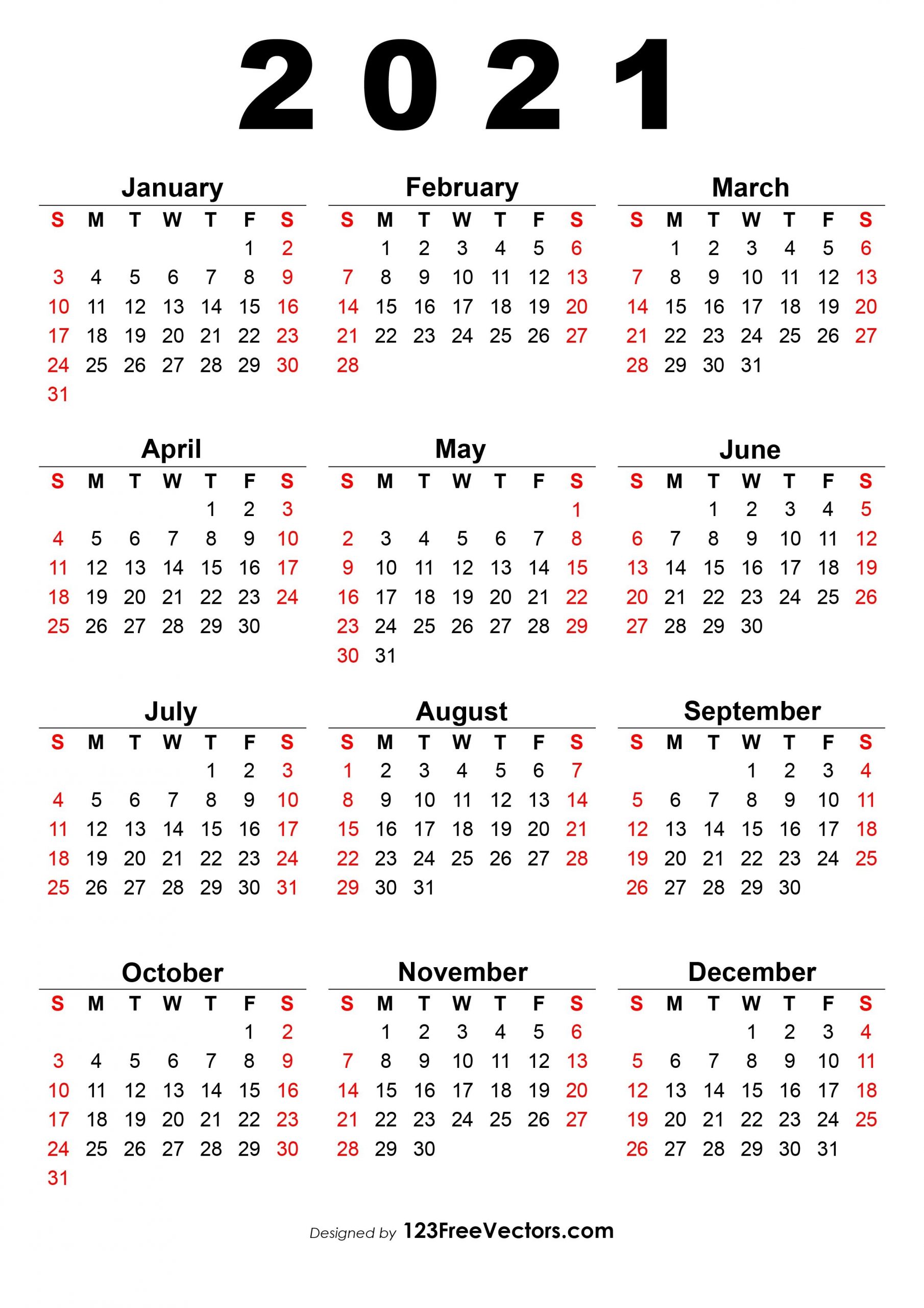 free 2021 calendar one page