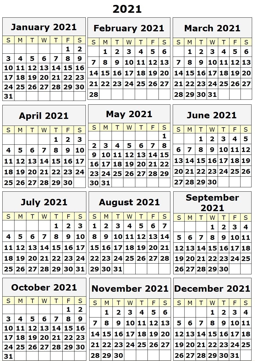 free 2021 yearly calender template : 2021 yearly calendar