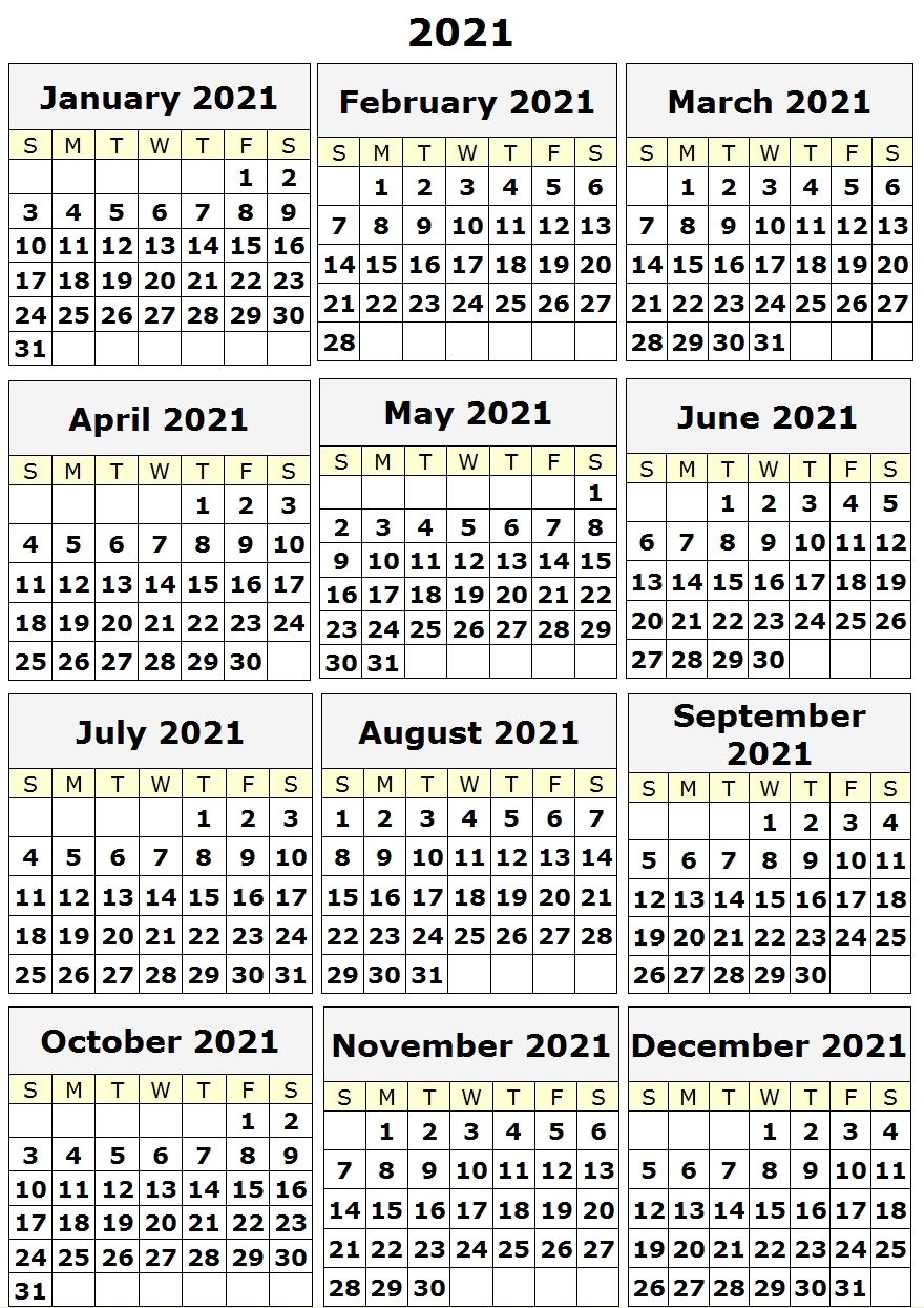 Free 2021 Yearly Calender Template : 2021 Yearly Calendar