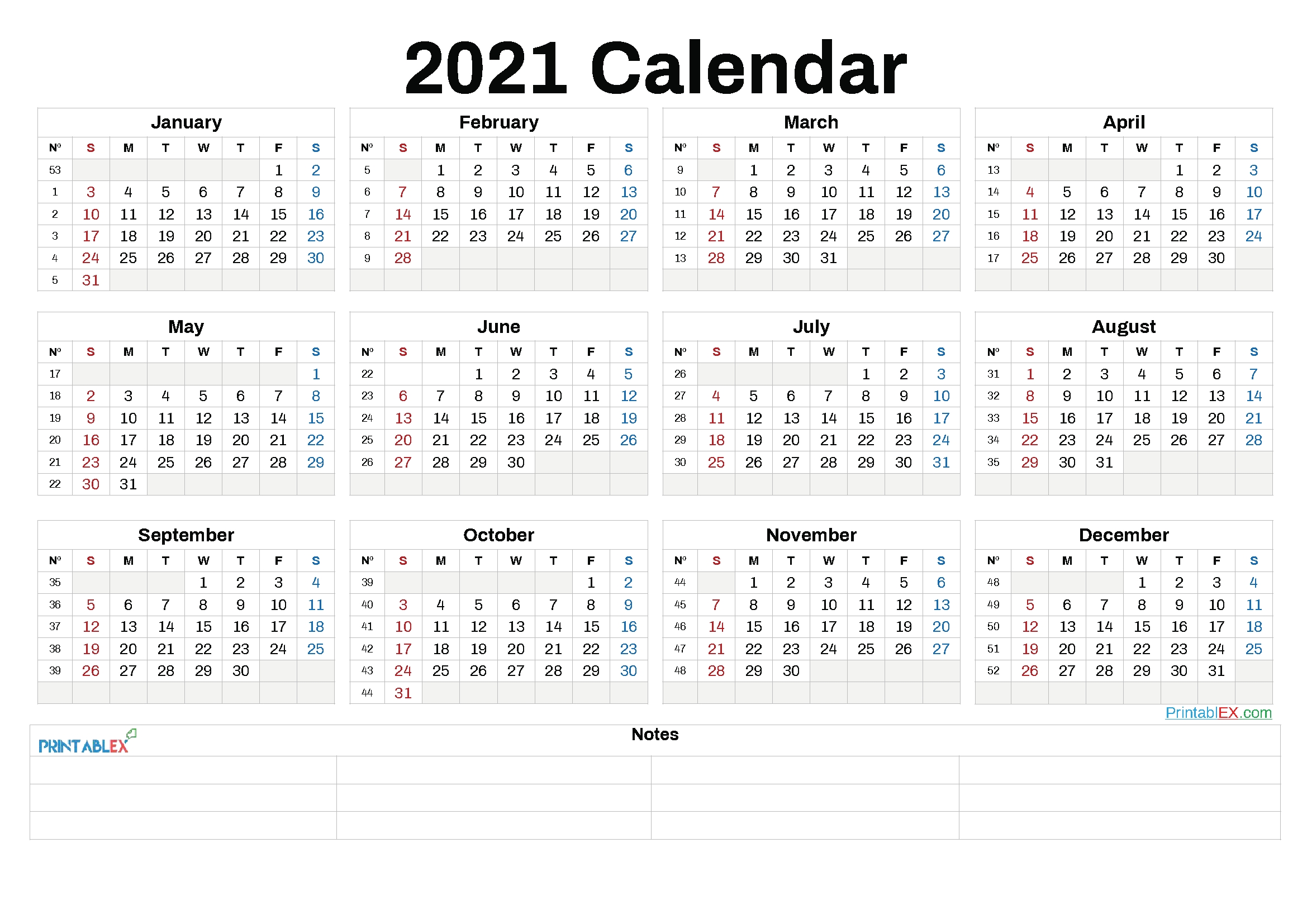 free 2021 yearly calender template / free printable 2021