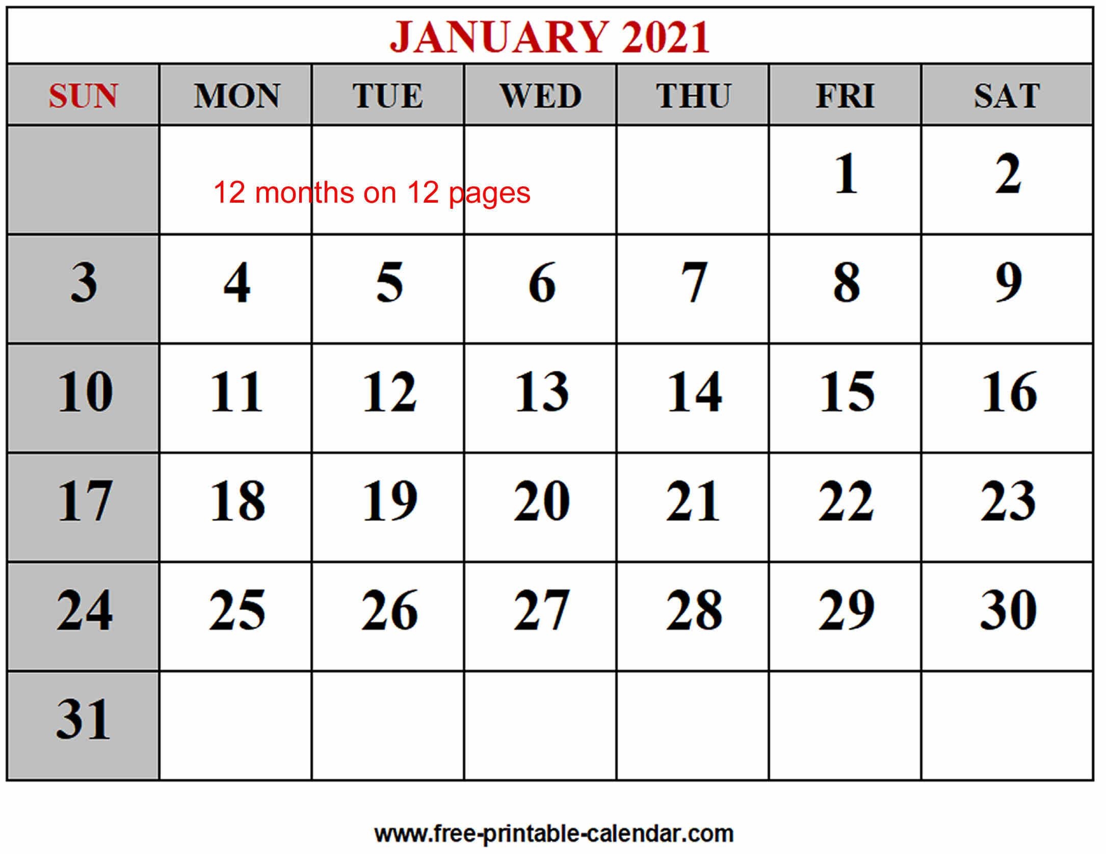 free 2021 yearly calender template / free printable year