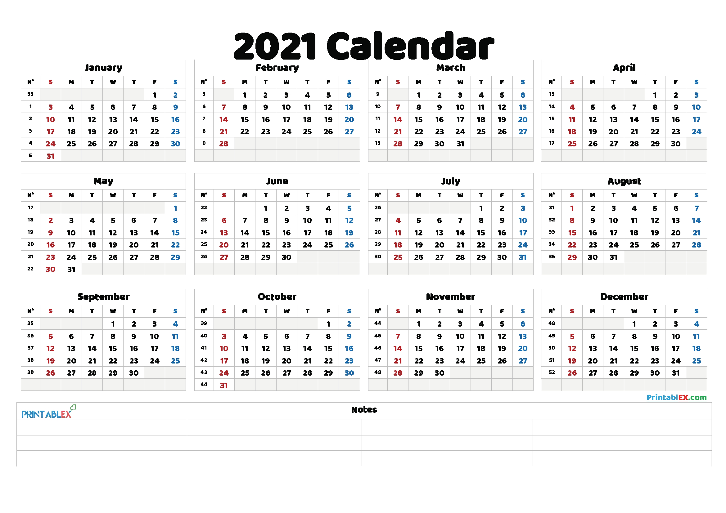 Free 2021 Yearly Calender Template / Free Printable Year