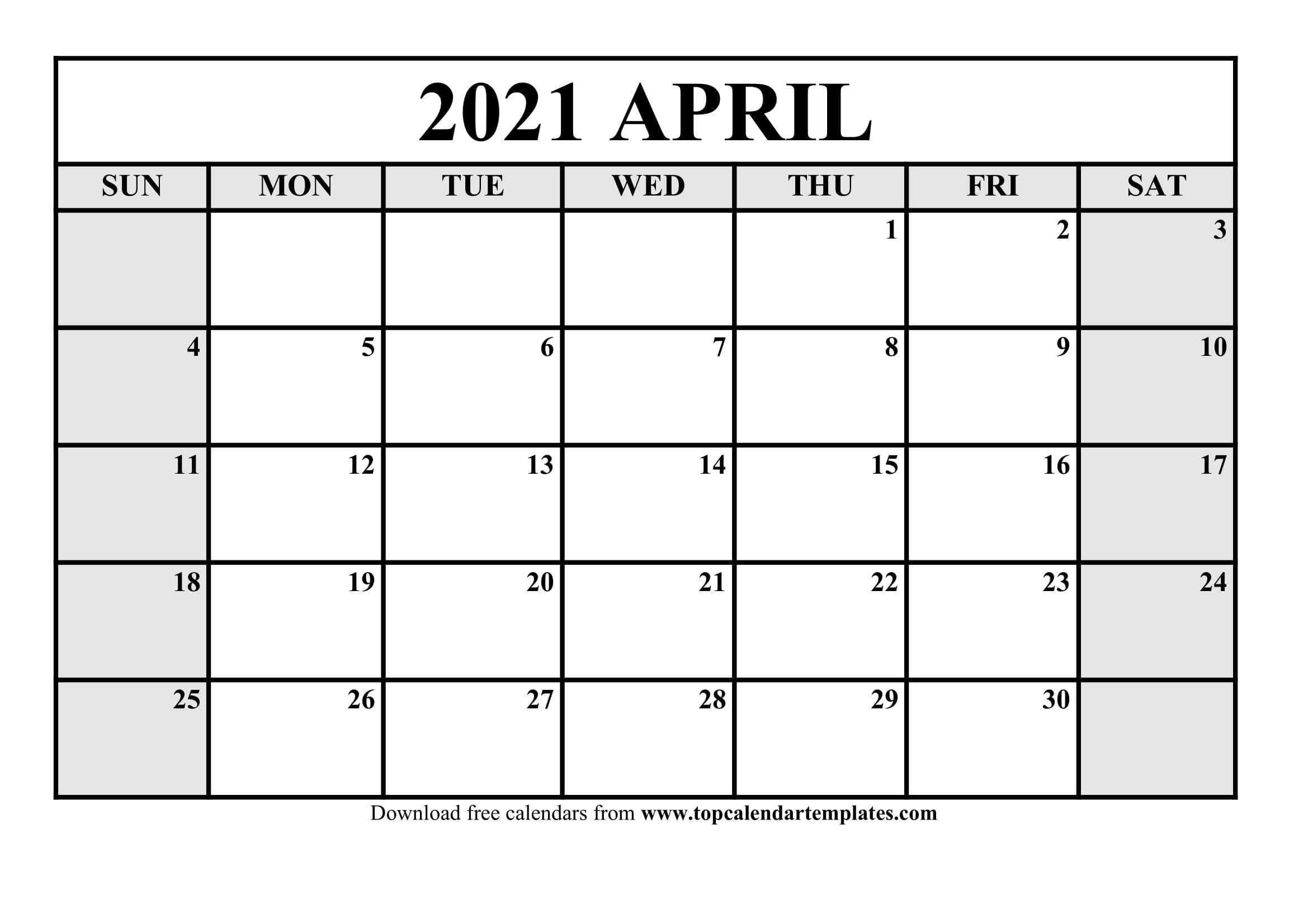 Free April 2021 Calendar Printable Monthly Template