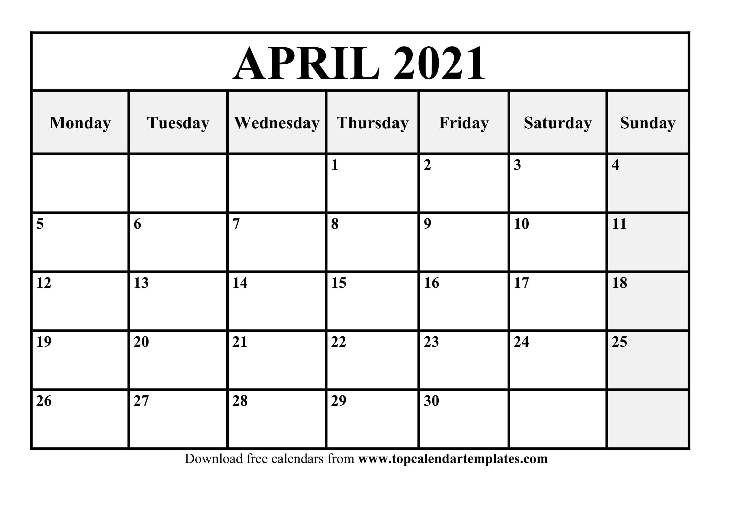 free april 2021 printable calendar in editable format