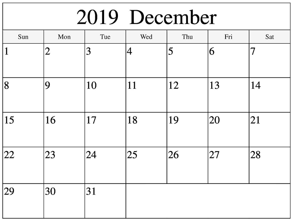 free december 2019 printable calendar | 12 month printable