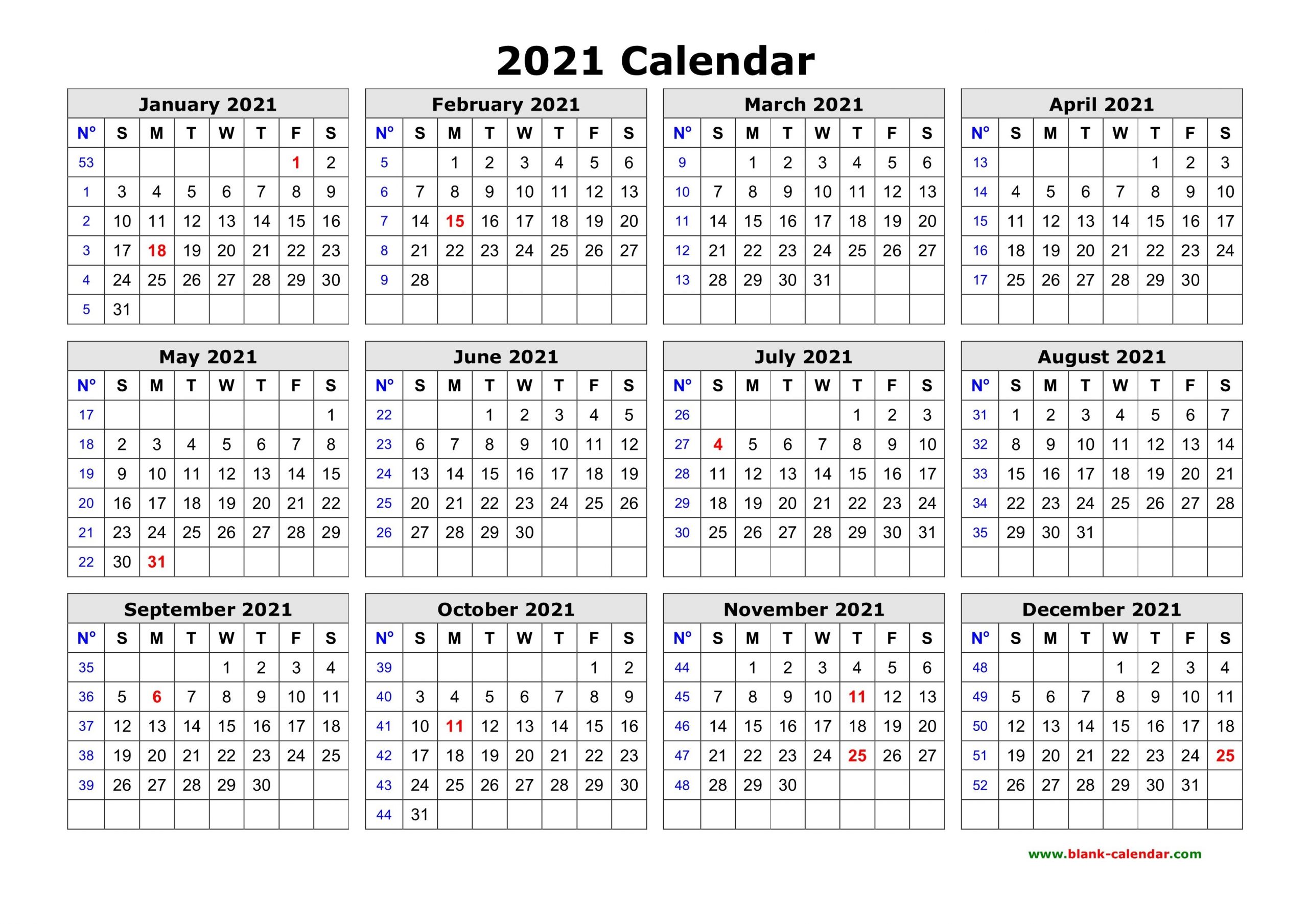 free download printable calendar 2021 in one page, clean