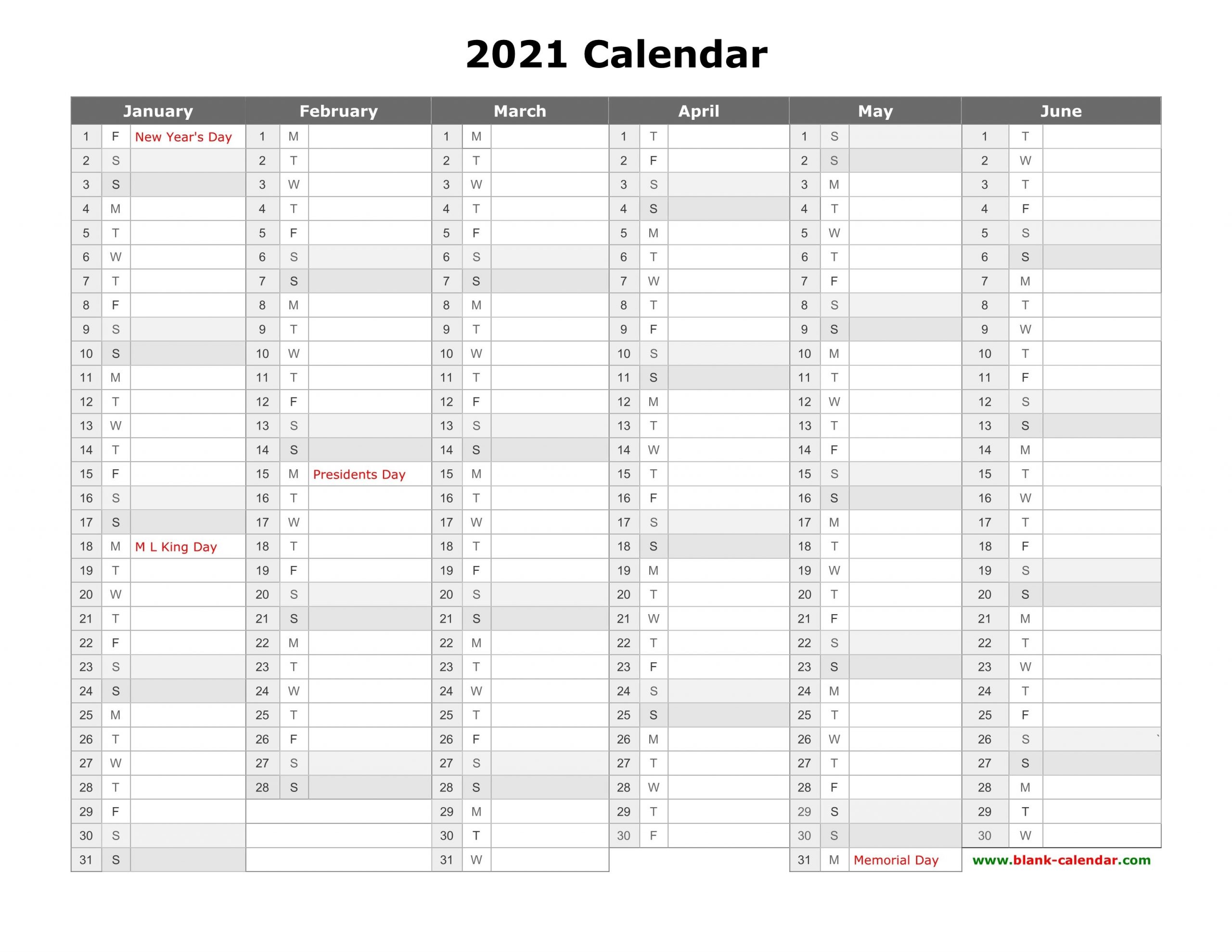 free download printable calendar 2021, month in a column