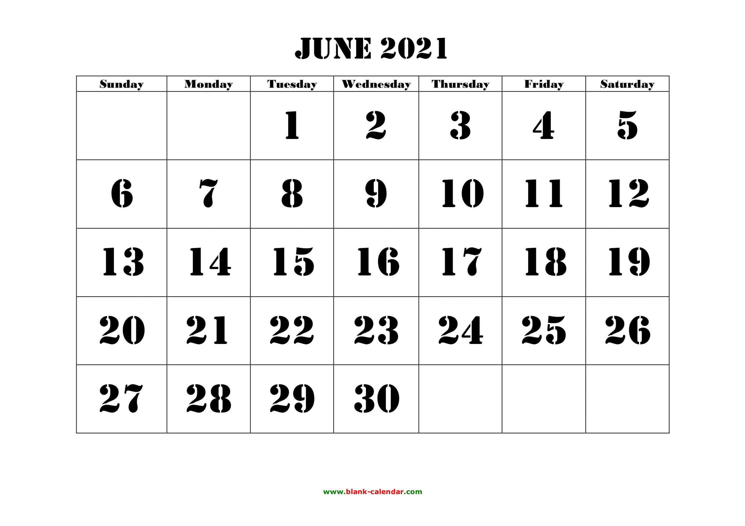 Free Download Printable June 2021 Calendar, Large Font