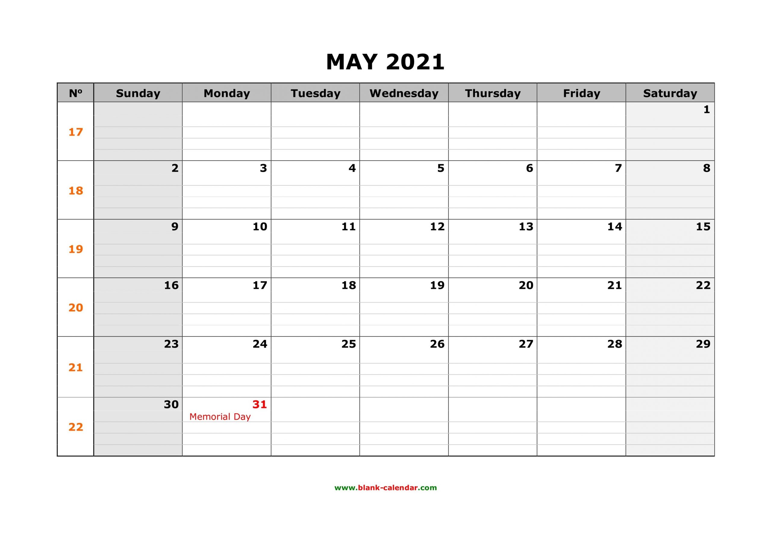 free download printable may 2021 calendar, large box grid