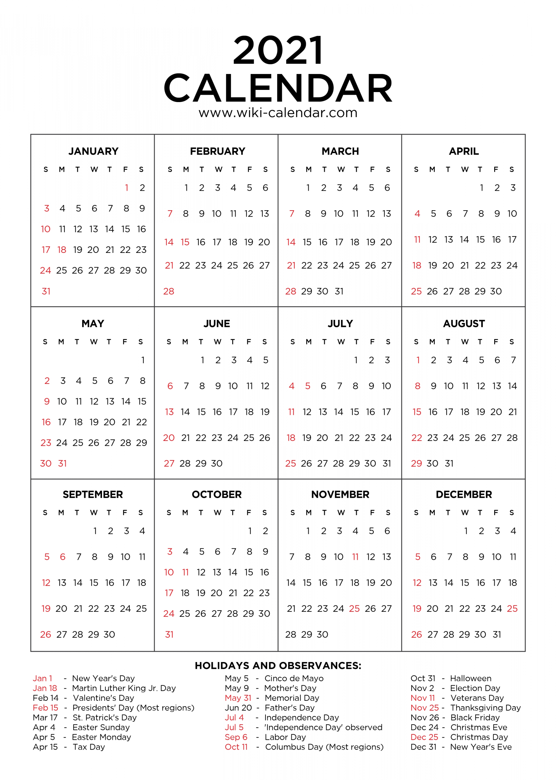 Free Editable 2021 Calendar With Holidays 2021 Calendar