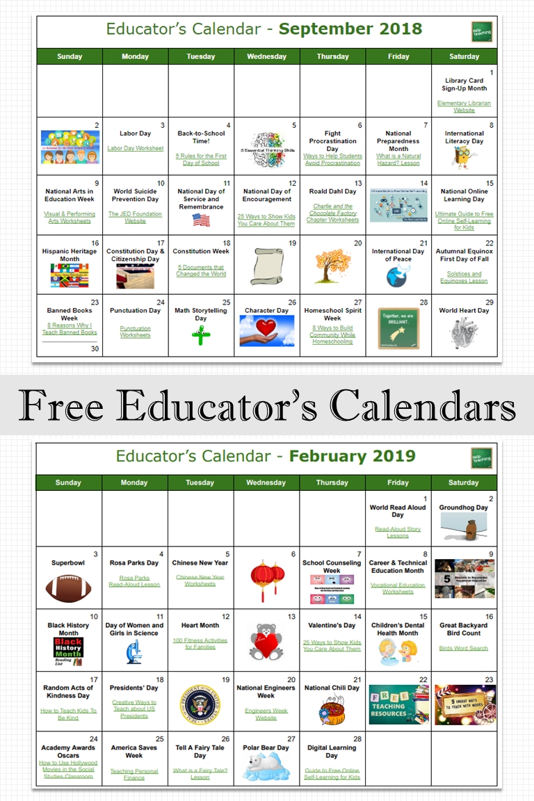 free educator&#039;s calendars find free teaching resources